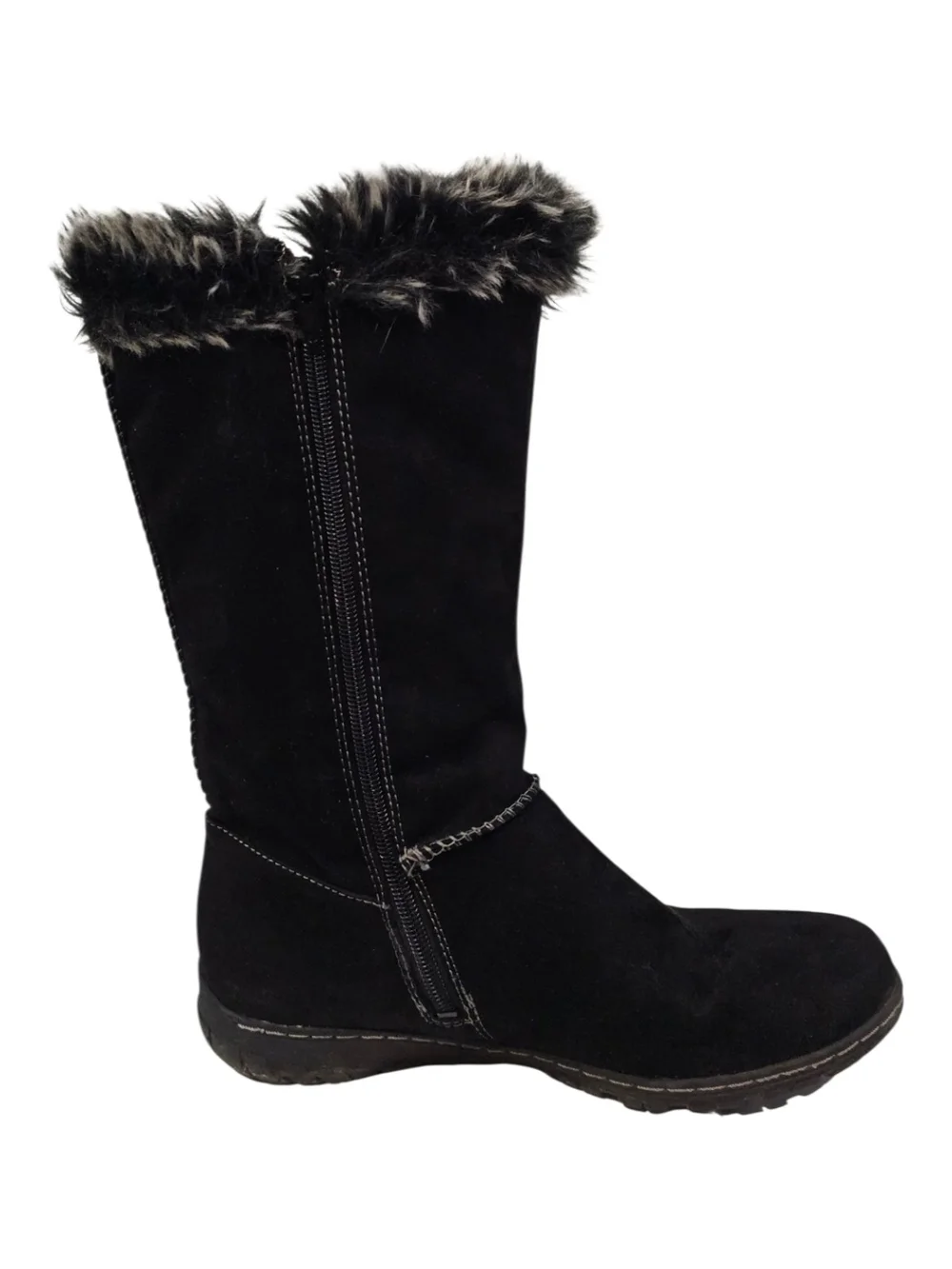 Natural Soul Size 8 Black Faux Fur-Trim Mid-Calf Winter Boots